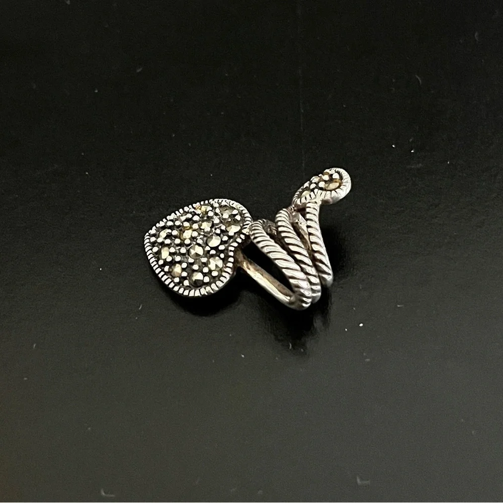 925 Sterling Silver and Marcasite Double Heart Rope Necklace Charm Pendant
